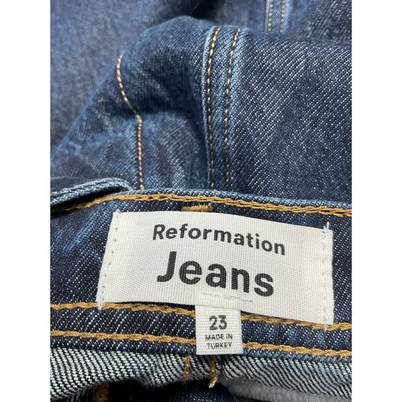 Reformation 'Elia' Blue Cotton Patch Pocket Denim Mini Skirt Size 23 - Picture 4 of 5